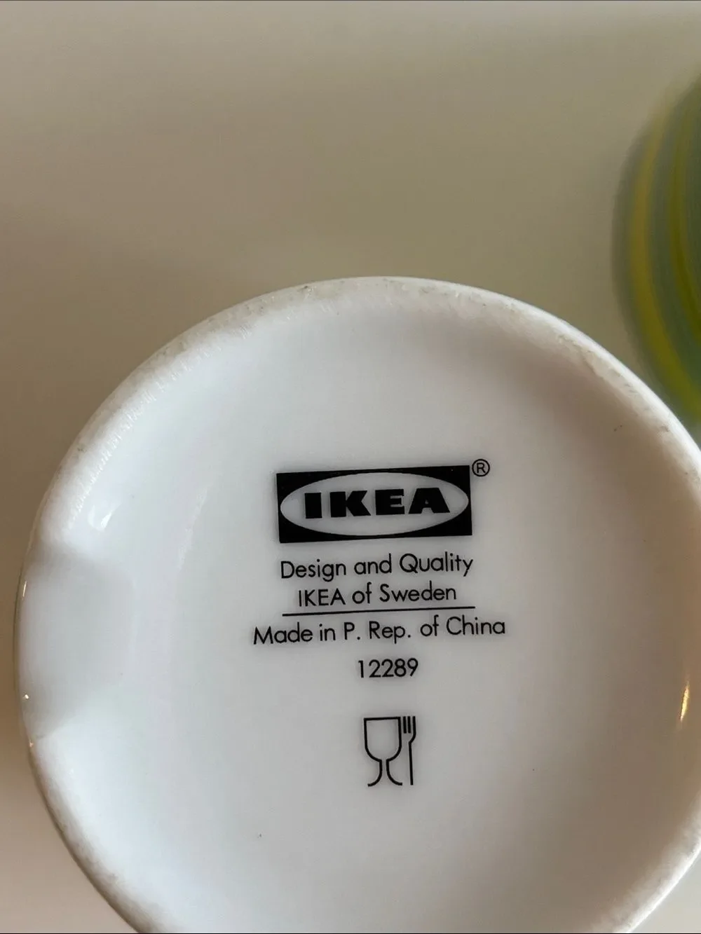 IKEA Green White Floral Geometric Vintage Style Ceramic Coffee Cups Set Of 2